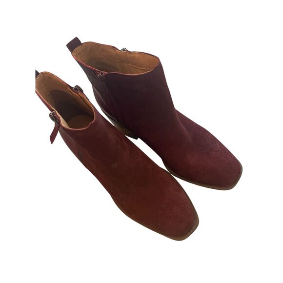 Crown Vintage Womens Suede Leather Burgundy Booties 8.5 Heel Zipper Classic - Picture 12 of 14